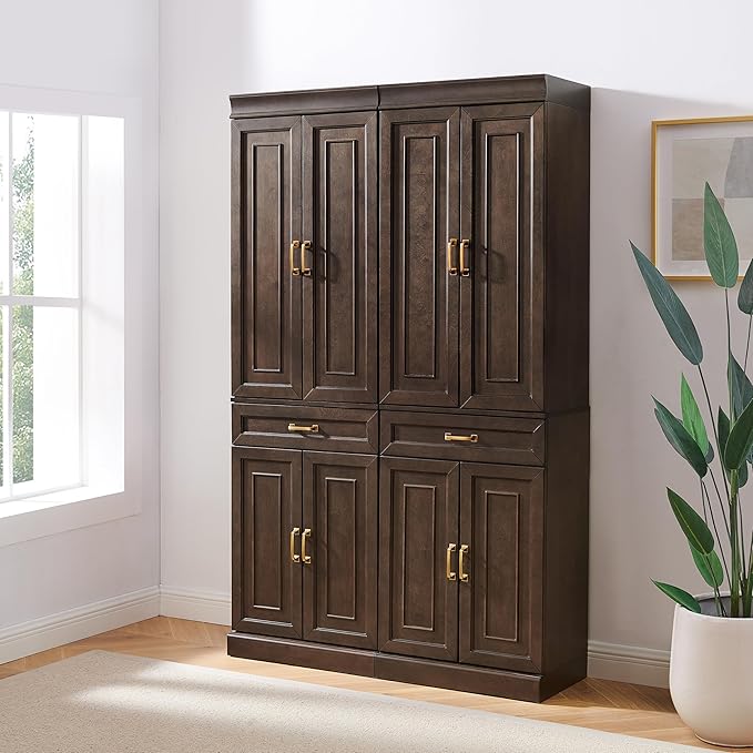Crosley Furniture Stanton 2-Piece Pantry Storage Cabinet Set with Shelves, Kitchen, Dining, or Laundry Room, Coffee