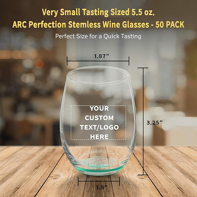 Custom Stemless Wine Glasses by ARC 5.5 oz. Set of 50, Personalized Bulk Pack - Perfect for Hotel, Bar, Restaurant or Lounge - Green