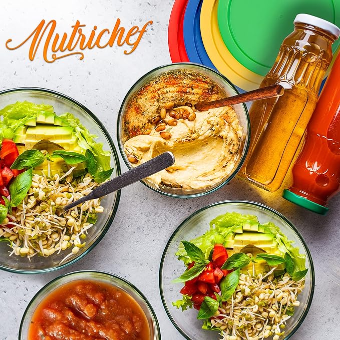 NutriChef 4‑Piece Glass Mixing Bowls with Lids – Premium Borosilicate Glass Bowl Set (1 QT‑3.7 QT) – Non‑Toxic Bowls with Airtight Lids for Mixing, Baking, Serving & Storage