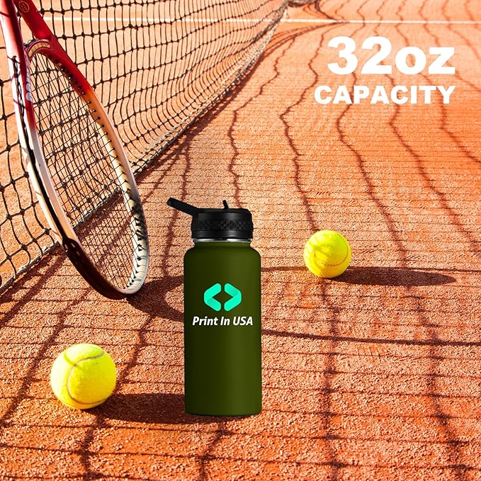 Personalized Custom Print in USA Water Bottle 75Pcs 32oz Stainless Steel Double Wall Coffee Cup with Lid & Straw Insulated Tumbler with Colorful Text Logo Photo