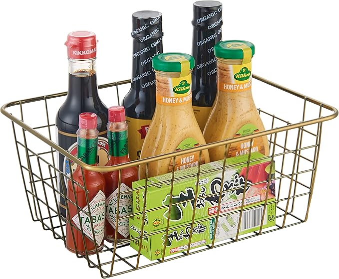 Wire Kitchen Storage Basket 5 Packs,Perfect Pantry Organization Accessories Baskets,Laundry Basket,Countertop Organization,Suitable for Kitchen,bathroom,bedroom,Tabletop,Stackable,Bronze