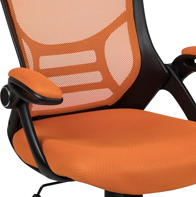 Flash Furniture Porter Mesh High Back Ergonomic Swivel Office Chair with Lumbar Support, Flip-Up Arms, Tilt Lock/Tilt Tension, Height Adjustable, Black/Black Frame
