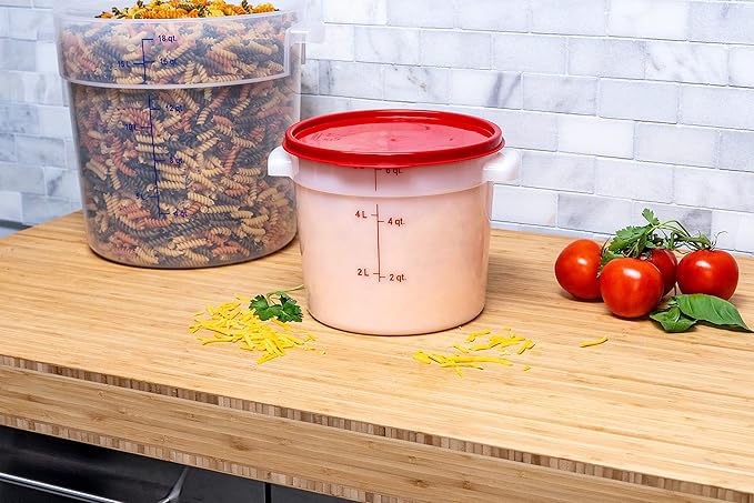 Carlisle FoodService Products Storplus Round Food Storage Container with Stackable Design for Catering, Buffets, Restaurants, Polyethylene (Pe), 6 Quart, White, (Pack of 12)