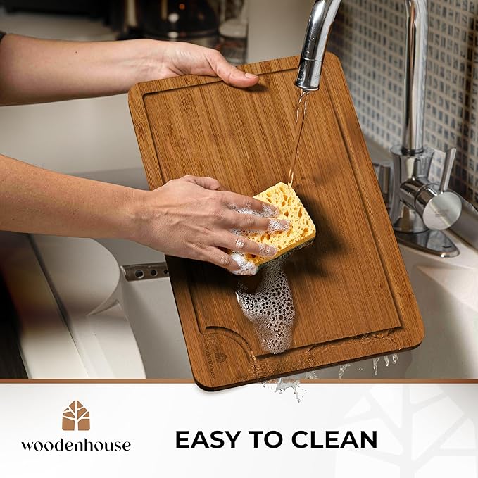 Bamboo Cutting Board Set of 3 with Holder – Durable Wooden Boards for Kitchen, Chopping & Serving – Eco-Friendly by Woodenhouse