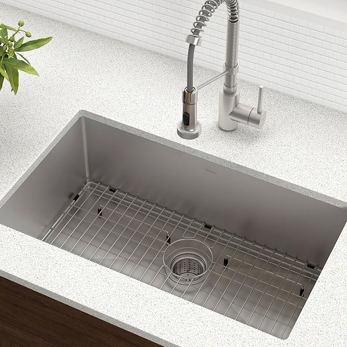 KRAUS Standart PRO™ 30-inch 16 Gauge Undermount Single Bowl Stainless Steel Kitchen Sink with WasteGuard™ Continuous Feed Garbage Disposal, KHU100-30-100-75MB