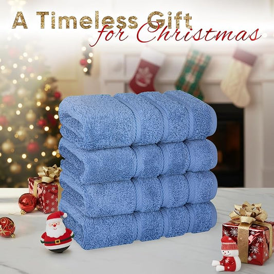 American Soft Linen Luxury Hand Towels for Bathroom, 600 GSM 100% Cotton Turkish 4 Piece Hand Towel Set, 600 GSM Hand Face Towels for Kitchen, Electric Blue Hand Towels