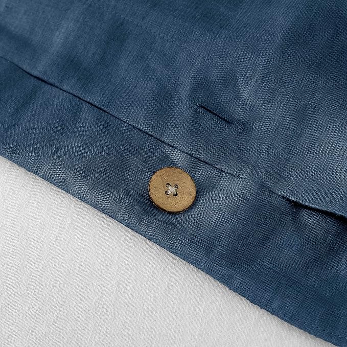 EVERLY 100% Pure Linen Duvet Cover Set Oversized King120X98Inch 3pcs (1 Duvet Cover,2 Pillowcases) Soft and Breathable for All Season with Coconut Button Closure, Suitable for Hot Sleepers-Navy Blue
