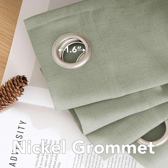 H.VERSAILTEX Decorative Kitchen Curtains - Rich Linen Curtain Panels and Drapes, 63 Inch Long, Classic Nickel Grommet, Sage, 2 Panels for Living Room/ Bedroom Window Treatments