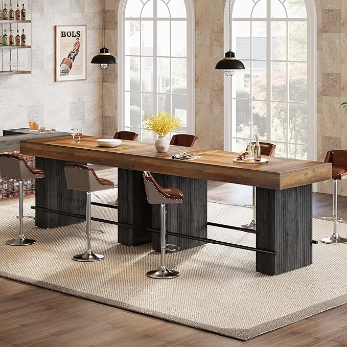 Tribesigns 62.2 Inch Bar Table, Industrial Counter Height Pub Dining Table, Rectangular Home Bar Units with Metal Footrest for Home Kitchen, Dining Room, Bistro