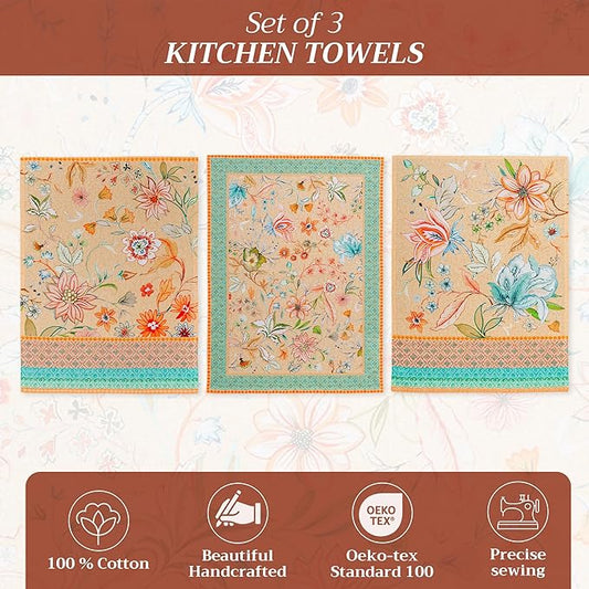 Maison d' Hermine Kitchen Towels Set of 2 100% Cotton 27.50" x 20" Reusable Cloth Tea Dish Towels Absorbent with Hanging Loop for Kitchen, Dining, Cocktail Parties Spring/Summer (Luxury Loft – Peach)