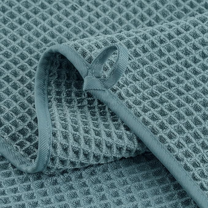 Microfiber Waffle Face Towels, 4 Pieces, Soft, Absorbent, Fast Drying, Lint Free (Green)