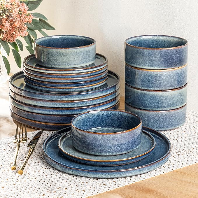 AmorArc Ceramic Dinnerware Sets, Handmade Reactive Glaze Stoneware Plates and Bowls Sets,Highly Chip and Crack Resistant | Dishwasher & Microwave Safe Dishes Set, Service for 4 (12pc)