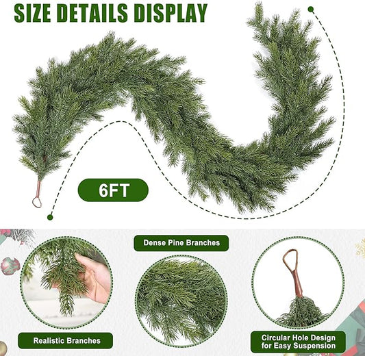 Artgar 6 Ft Realistic Christmas Cedar Garland, Thick Faux Green Garland, Real Touch Artificial Greenery Pine Garlands for Home Table Mantle Stairs Railing Window Outdoor Holiday Xmas Decor