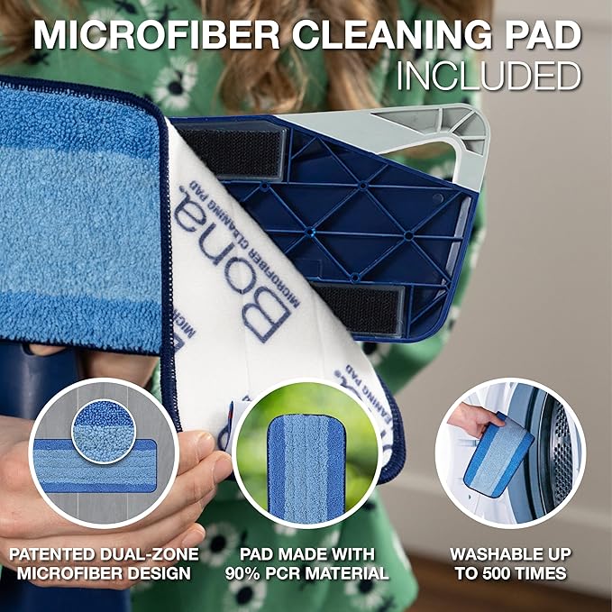 Bona Hardwood Floor Premium Spray Mop - Includes Wood Floor Cleaning Concentrate and Machine Washable Microfiber Cleaning Pad - Dual Zone Cleaning Design for Faster Cleanup