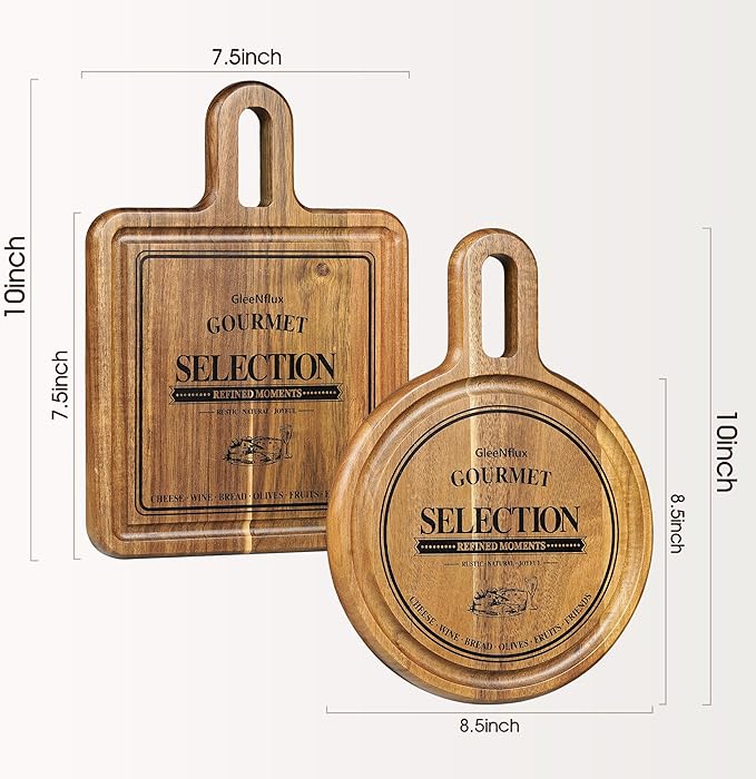 Acacia Wood Charcuterie and Cheese Board Set, 2-Piece Mini Serving Boards for Cheese, Fruit, Nuts, Treats & Appetizers – Elegant Snack Boards for Entertaining & Gift Giving