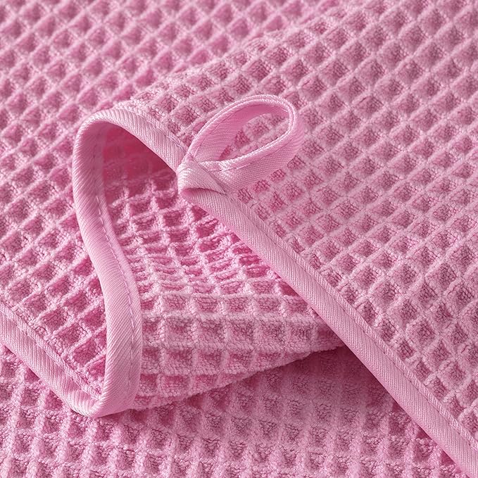 Microfiber Waffle Face Towels, 4 Pieces, Soft, Absorbent, Fast Drying, Lint Free (Pink)