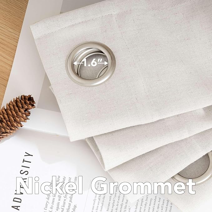 H.VERSAILTEX Natural Linen Grommet Curtains 84 Inch Length for Living Room 2 Panel Drape Semi Sheer Neutral Country Rustic Farmhouse Boho Curtain Bedroom Muslin Look Light Filtering, Heathered Natural