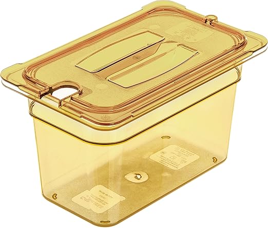 Carlisle FoodService Products StorPlus High-Heat 1/6-Size Food Pan, 6 Deep Food Storage Container with 4 Quart Capacity, High Heat Plastic, 1/6 Size, Amber, (Pack of 6)