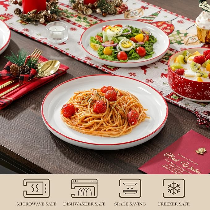 MALACASA Plates and Bowls Sets, 24 Pieces Christmas Porcelain Dinnerware Set for 6, Ceramic Dishware Dishes Kitchen Dining Ware Set, Microwave and Dishwasher Safe, Series LUNA-Christmas Tree