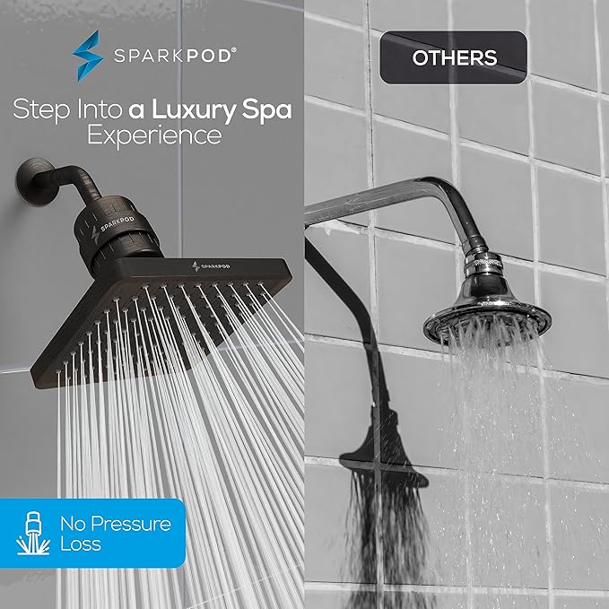 SparkPod Luxury Filtered Shower Head Set 23 Stage Shower Filter - Reduces Chlorine and Heavy Metals - High Pressure Showerhead Filter (8" Square, Vintage Oil-Rubbed Bronze)