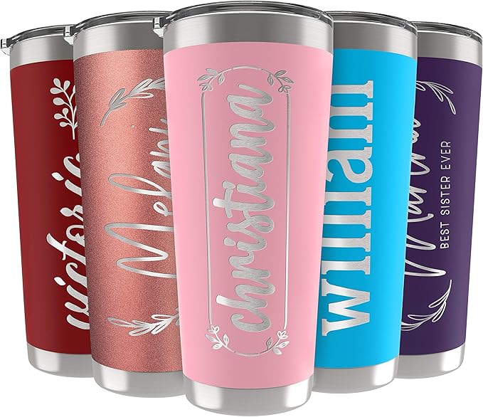 Updated, Personalized Tumblers, Stainless Steel 30 oz Tumbler w/Lid |13 Designs| Personalized Cups Double Walled Insulated Coffee Cup for Travel, Fitness | Hot & Cold Drink Use - Soft Pink
