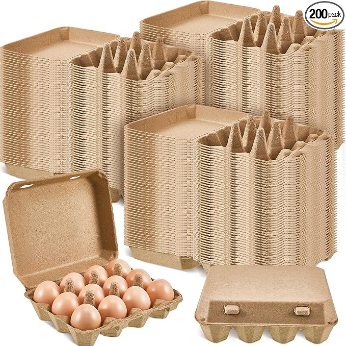 Rtteri 200 Pieces Paper Pulp Egg Cartons Bulk 3x4 Style Vintage Blank Egg Cartons Bulk for Fresh Duck Quail Storage Kitchen Family Farmhouse