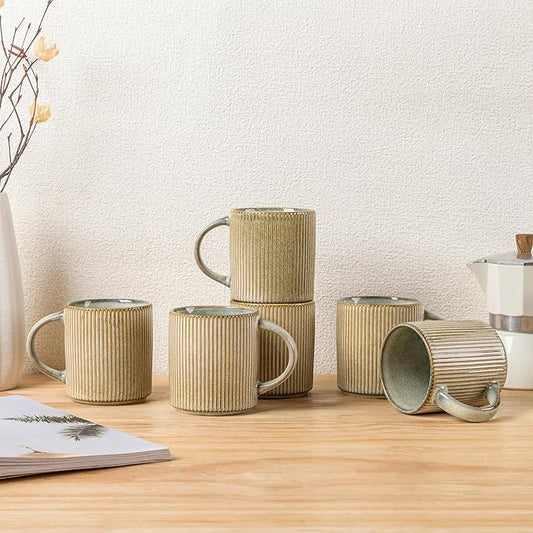 GBHOME 12oz Stoneware Coffee Mugs, Ceramic Coffee Cups with Handle for Man,Woman,Dad,Mom, Modern Coffee Mugs Set of 6 for Latte/Cappuccino/Cocoa/Tea/Cocoa/Milk. Dishwasher&Microwave Safe, Desert Sage