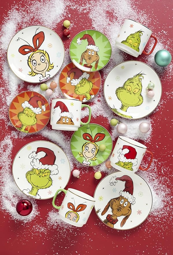 Lenox 898097 Merry Grinchmas Stackable Mugs, Service For 4, Assorted, Christmas, Drinkware Set, Holiday Glasses