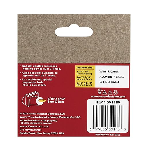 Arrow 591189 Genuine T59 Steel 5/16-Inch by 5/16 Crown Width Insulated Staples for Cable and Wiring, Clear, 300 Count