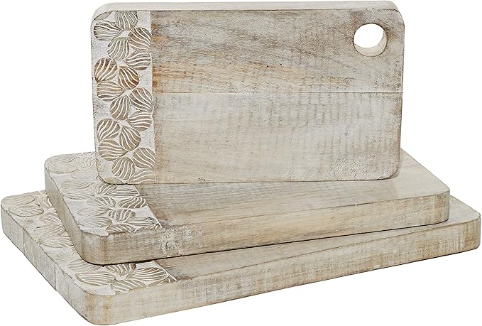 Deco 79 Wood Floral Intricately Carved Cutting Board, Set of 3 19", 16", 13"W, Brown