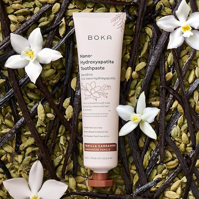 Boka Fluoride Free Toothpaste, Nano Hydroxyapatite Toothpaste, Appropriate for Sensitive Teeth - for Adult, Kids Oral Care - Vanilla Cardamom Flavor, 4 Fl Oz 1Pk US Manufactured