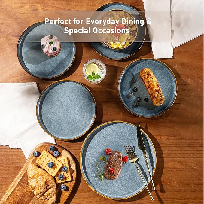 GBHOME Stoneware Dinnerware Sets for 4,Round Reactive Glaze Ceramic Plates and Bowls Set,Highly Scratch Resistant| Dishwasher & Microwave Safe Dishes Set,Service for 4(12pcs)
