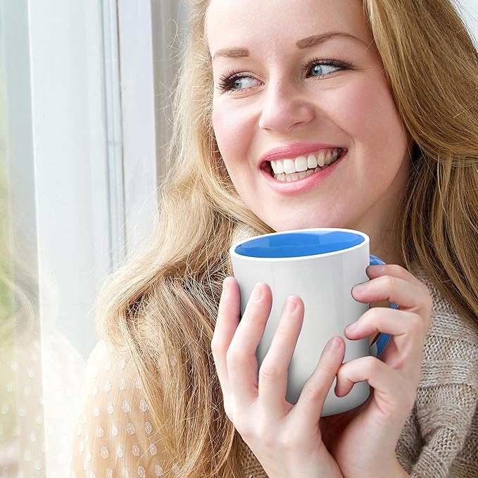 DISCOUNT PROMOS Ceramic Latte Coffee Mugs by Albany 13 oz. Set of 10, Bulk Pack - Perfect for Coffee, Tea, Espresso, Hot Cocoa, Other Beverages - Process Blue