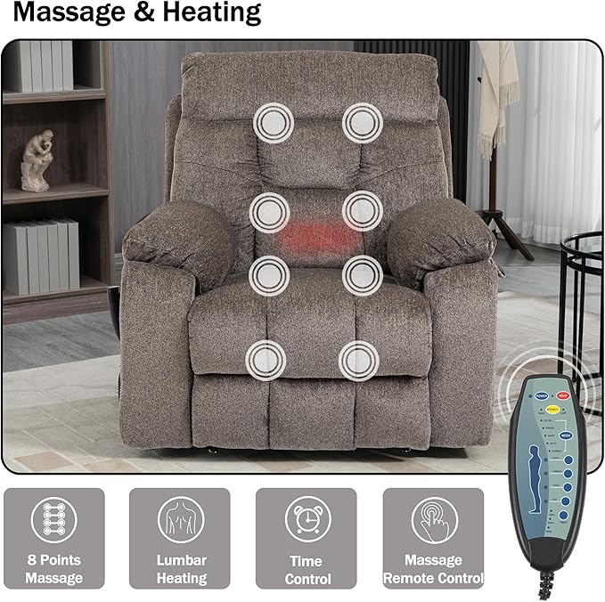Dual Motor Power Lift Recliner Chair with Massage Heating for Adults Elderly, Electric Lift Chairs Lay Flat Recliners, Infinite Position, 2 Hidden Cup Holders