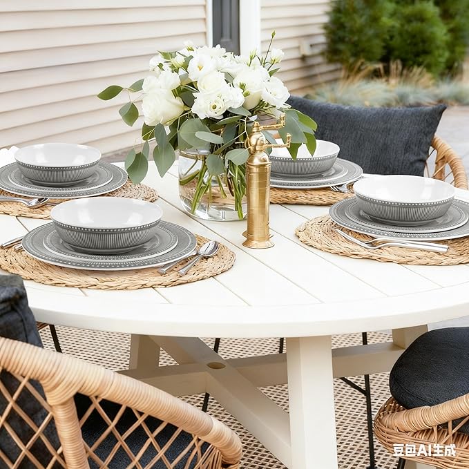 AELS Melamine Dinnerware Set of 12 Pcs, Dinner Dishes Set for Indoor and Outdoor Use, Melamine Plates and Bowls Set for 4, Dishwasher Safe, Lightweight Unbreakable, BPA Free, Gray