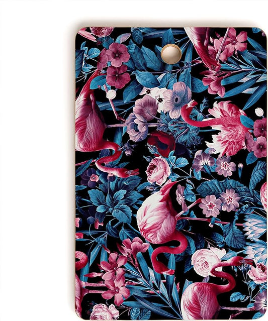 Society6 Bamboo Cutting Board- Kitchen Decor by Burcu Korkmazyurek - Unique Cutting Boards for Kitchen, 16" x 10.5" x 0.5", Floral And Flamingo VIII