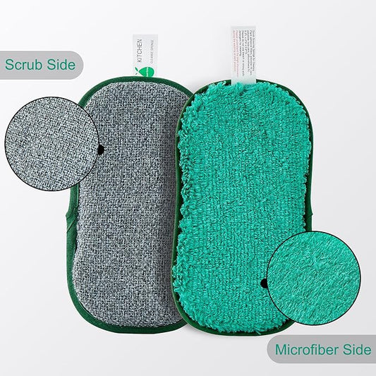 Multipurpose Sponges Kitchen,6 Pack Reusable Non-Scratch Scrub Sponge,Rough Scrubbers Side for Pots and Pans,Soft Microfiber Scrub Side for Washing Dishes