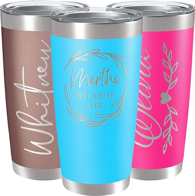 Personalized Tumblers, Stainless Steel 20 oz Tumbler w/Lid |13 Different Designs| Personalized Cups Double Walled Insulated Coffee Cup for Travel, Gym, Fitness | Hot and Cold Drink - Sky Blue