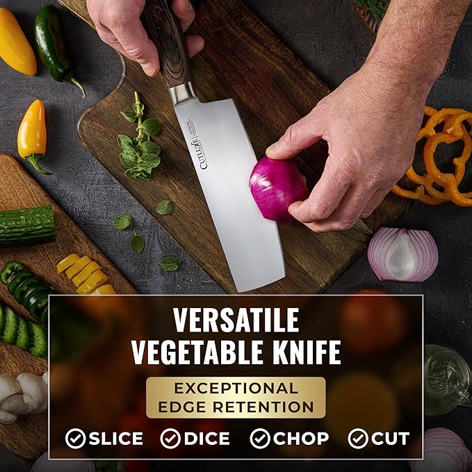 Cutluxe Nakiri Knife – Ultra Sharp 7" Vegetable Japanese Knife for Chopping, High Carbon Stainless Steel Blade, Full Tang Pakkawood Handle – Shinobi Series