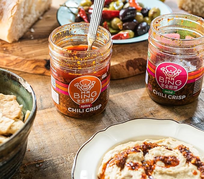 Mr Bing Chili Crisp Variety Pack- Spicy & Mild - Delicious & Flavorful Chili Oil- Made in USA Chili Paste Hot Sauce - Gluten Free, Vegan, No MSG - Pack of 2 (7 oz.) Jars