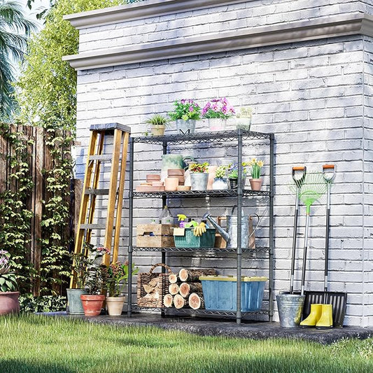IZEUK Outdoor Metal Storage Shelving Unit, 4-Tier Heavy Duty Wire Rack Organizer with Rust-Resistant and Corrosion-Proof Coating (Grey, 17.7" D x 47.24" W x 59" H)