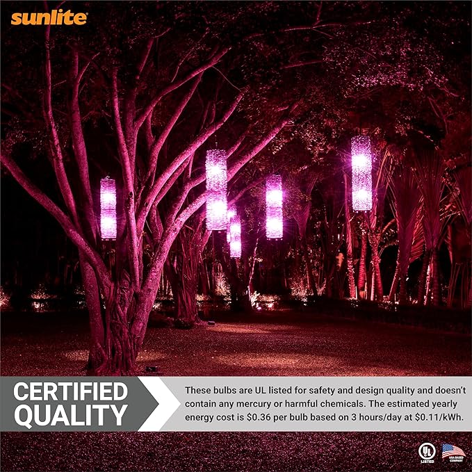 Sunlite 40473 LED A19 Colored Light Bulb, 3 Watts (25w Equivalent), E26 Medium Base, Non-Dimmable, UL Listed, Party Decoration, Holiday Lighting, 6 Count, Pink