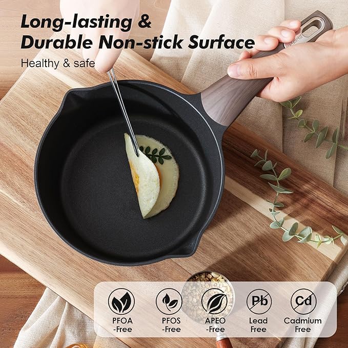SENSARTE 1.5 & 2.5 Quart Sauce Pan Sets with Lid, Cooking Pots Set, Nonstick Saucepan Set with Pour Spout, Small Kitchen Pot, Non toxic Saucepot, Induction Comptable, Easy to Clean, PFOA Free