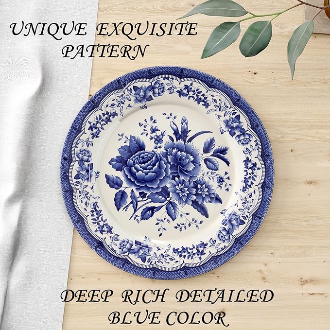 Tudor Royal 16-Piece Porcelain Round Dinnerware Set, Service for 4, Victoria Blue Design, Blue Floral, Plates Bowls Dishes, Glossy, Premium Quality Tableware, Unique Pattern