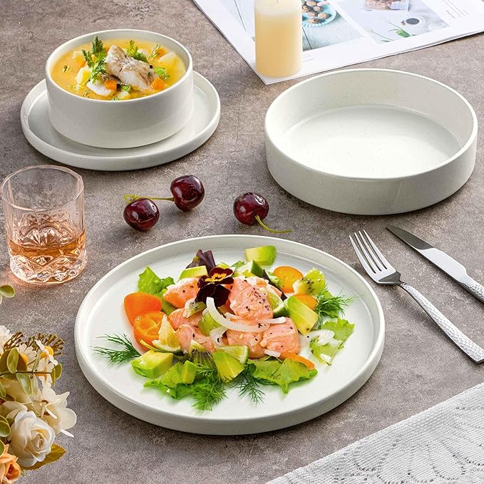 Herogo Dinnerware Dishes Sets with Pasta Bowls, 16 Piece Stoneware Plates and Bowls for 4, Ceramic Dinner Ware for Kitchen, Dishwasher & Microwave Safe, Speckled Multicolor