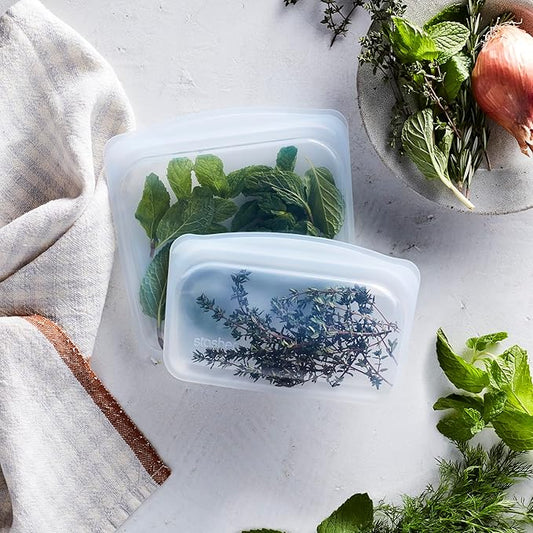 Stasher Premium Silicone Reusable Food Storage Bags, 2-Pack, Clear, Multi-Use Food Storage Bags, Lunch Bag, Travel Containers, BPA Free, Leak-free, Dishwasher-Safe, Eco-friendly