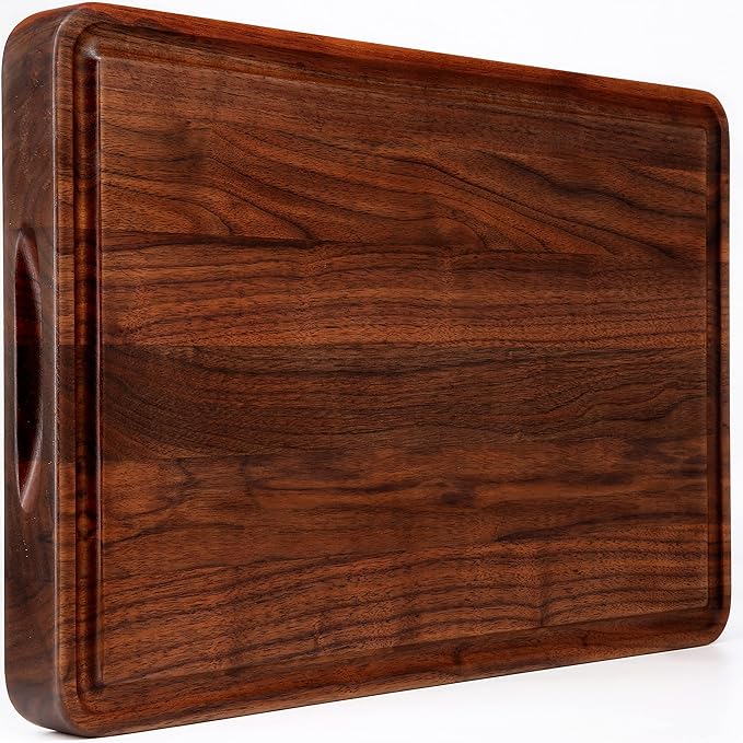 AZRHOM Walnut Wood Cutting Board, 18x12in Large Wooden Chopping Boards with Deep Juice Groove and Side Handle, Thick Butcher Block for Kitchen Meat Cheese Gift for Wife Mom(Gift Box)