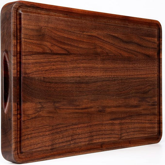 AZRHOM Walnut Wood Cutting Board, 18x12in Large Wooden Chopping Boards with Deep Juice Groove and Side Handle, Thick Butcher Block for Kitchen Meat Cheese Gift for Wife Mom(Gift Box)