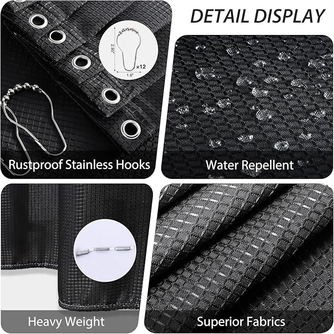 Bathroom Accessory Set - 25PC Bathroom Sets with Shower Curtain and Rugs, Black Bathroom Set, Bathroom Accessories Set, Shower Curtain Sets with Rugs, Bathroom Trash Can & Soap Dispenser