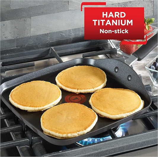 T-Fal Ultimate Hard Anodized Nonstick Griddle 10.25 Inch Oven Broiler Safe 500F Cookware, Pots and Pans, Dishwasher Safe Grey